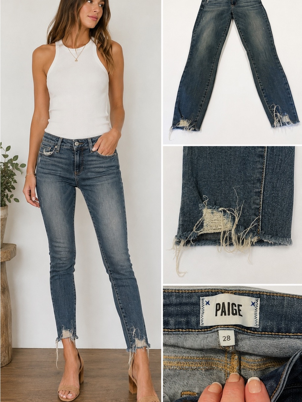 PAIGE Verdugo Ankle Jeans Size 28 Distressed Raw Hem Skinny Y2K Boho